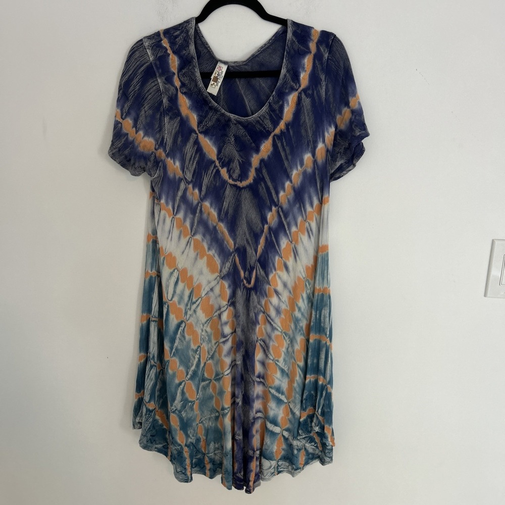 Hippie Bobo Dress India Boutique One Size Tie-Dye Multicolor, Short Sleeve